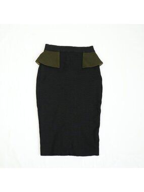 Givenchy Black Midi Skirt With Olive Peplum Size Extra Small